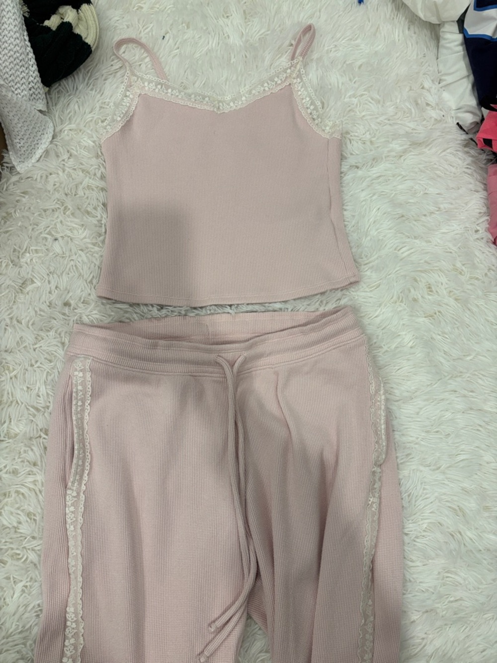 Gilly Hicks Light Pink Lace-Trim Tank and Lounge Pants Set